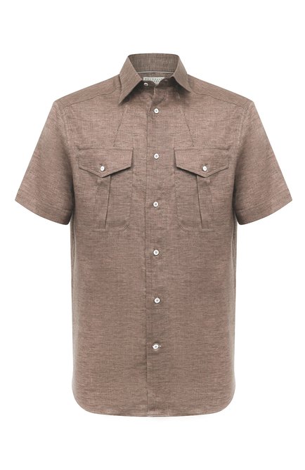 Мужская льняная рубашка BRUNELLO CUCINELLI коричневого цвета по цене 79950 руб., арт. MM6110666 | Фото 1