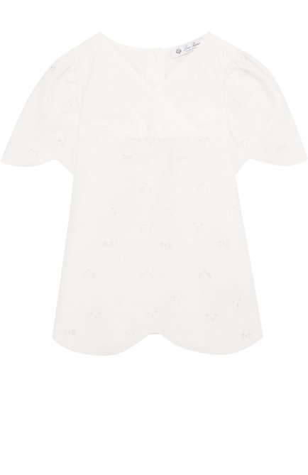Детское блуза свободного кроя из смеси хлопка и шелка LORO PIANA белого цвета по цене 47500 руб., арт. FAI1385 | Фото 1