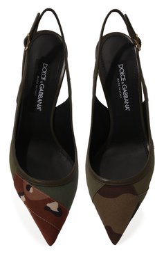 Женские текстильные туфли cardinale DOLCE & GABBANA хаки цвета, арт. CG0593/AY843 | Фото 7 (Материал внешний: Текстиль; Каблук высота: Высокий; Материал внутренний: Натуральная кожа; Каблук тип: Шпилька)