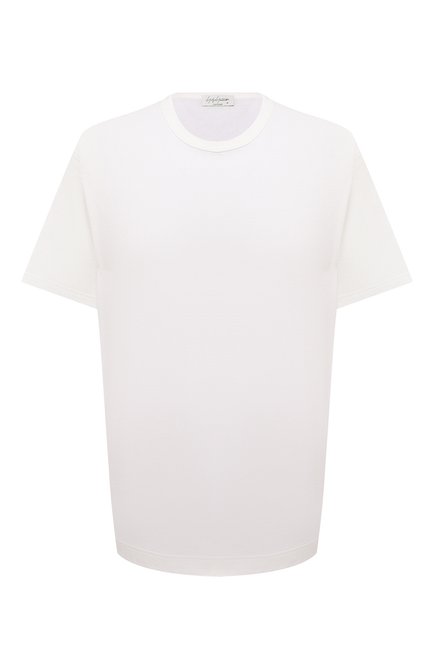 Мужская хлопковая футболка YOHJI YAMAMOTO белого цвета, арт. HX-T02-070 | Фото 1 (Рукава: Короткие; Длина (для топов): Удлиненные; Материал внешний: Хлопок; Принт: Без принта)