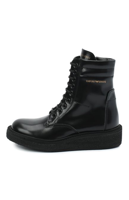 Детские кожаные ботинки EMPORIO ARMANI черного цвета, арт. XYN005/X0I40/28-34 | Фото 2 (Материал внутренний: Натуральная кожа; Материал внешний: Кожа)