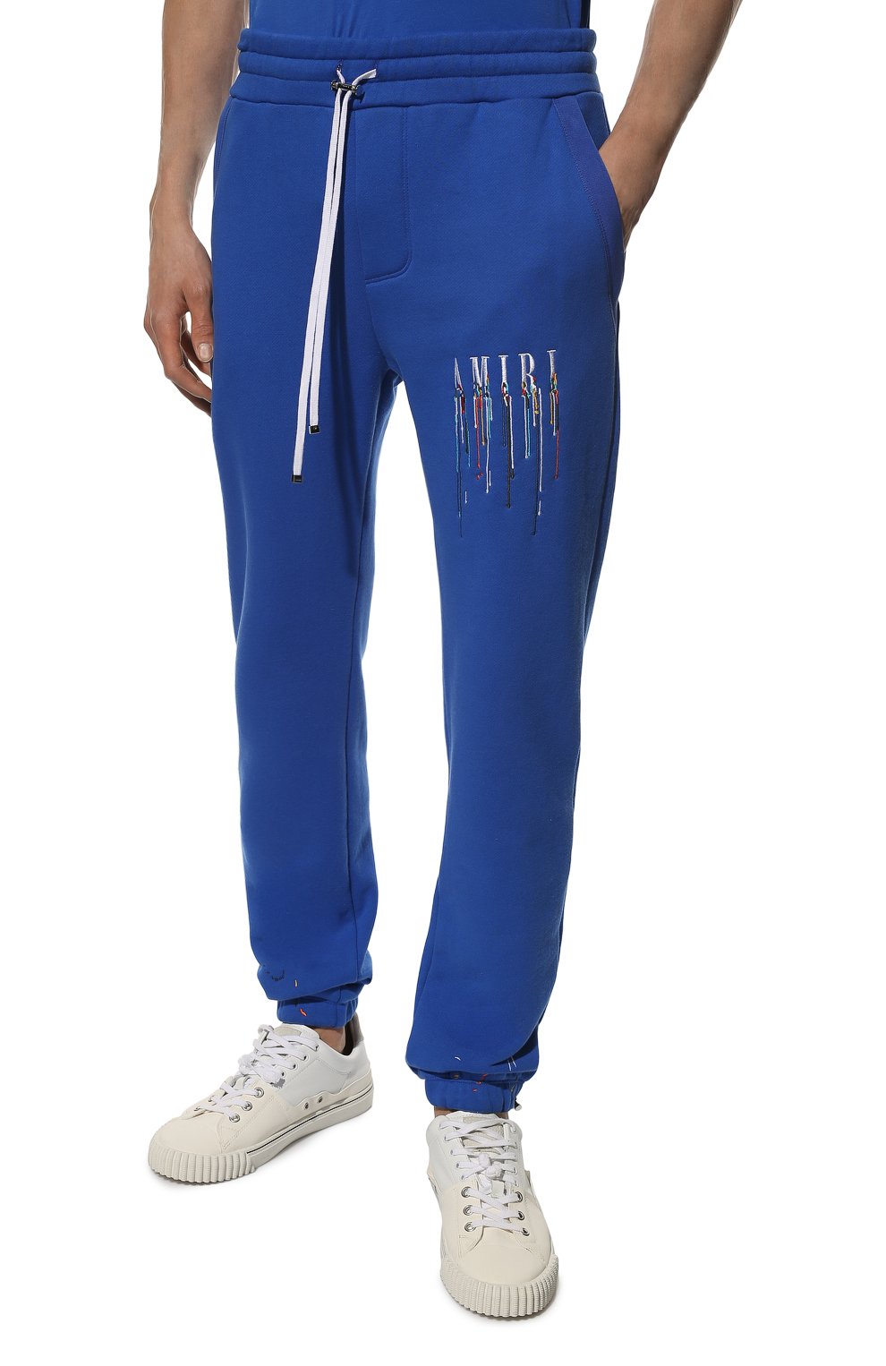 Мужские хлопковые джоггеры AMIRI синего цвета, арт. PS22MJL035-466 | Фото 3 (Длина (брюки, джинсы): Стандартные; Материал внешний: Хлопок; Стили: Спорт-шик; Силуэт М (брюки): Джоггеры)