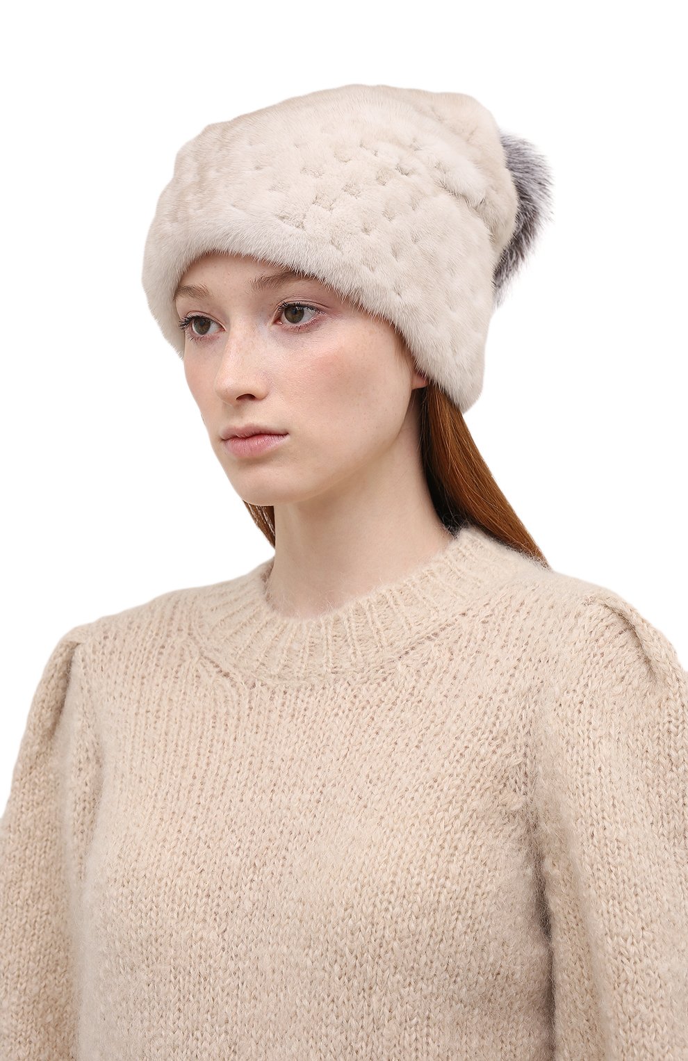 Женская шапка из меха норки KUSSENKOVV кремвого цвета, арт. 072000024672 | Фото 2 (Материал: Натуральный мех)