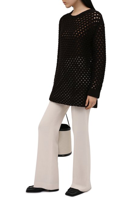 Женский хлопковый пуловер VALENTINO темно-коричневого цвета, арт. VB0KC23E6EV | Фото 2 (Рукава: Длинные; Длина (для топов): Удлиненные; Материал внешний: Хлопок; Стили: Кэжуэл; Женское Кросс-КТ: Пуловер-одежда; Региональные ограничения белый список (Axapta Mercury): RU)