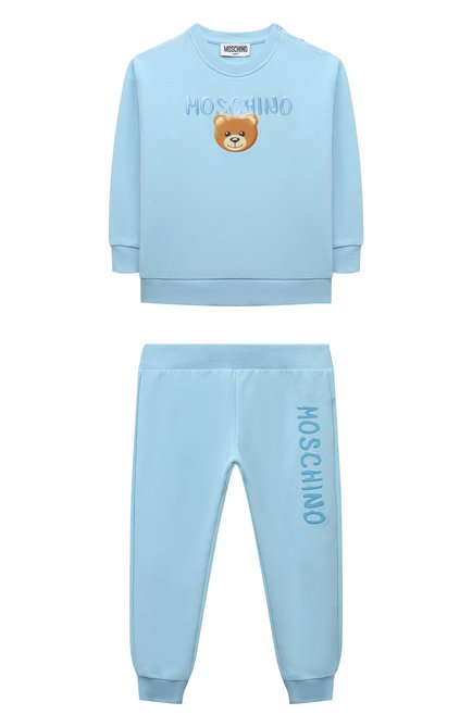 Детский комплект из свитшота и брюк MOSCHINO голубого цвета, арт. MMK039/LDA17 | Фото 1 (Материал сплава: Проставлено; Материал внешний: Хлопок; Нос: Не проставлено)