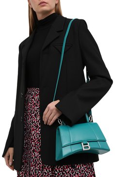 Женская сумка hourglass s BALENCIAGA бирюзового цвета, арт. 593546/1QJ4Y | Фото 5 (Сумки-технические: Сумки через плечо, Сумки top-handle; Материал: Натуральная кожа; Ремень/цепочка: На ремешке; Размер: small)