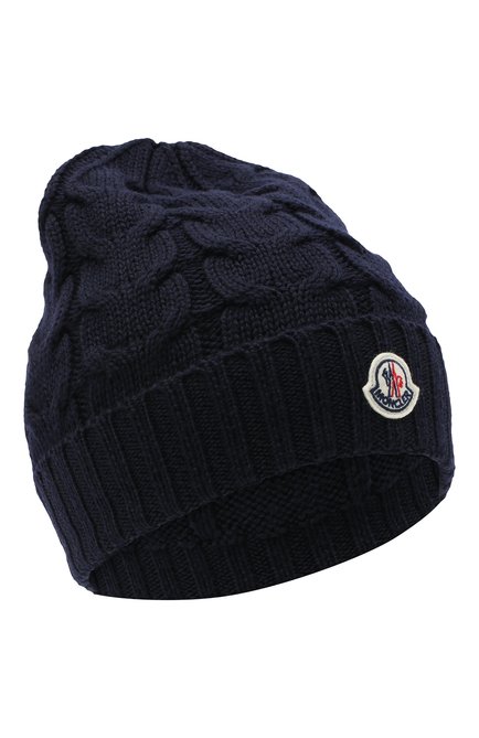 Детского шерстяная шапка MONCLER темно-синего цвета, арт. F2-954-3B715-20-04S02 | Фото 1 (Материал: Шерсть, Текстиль)