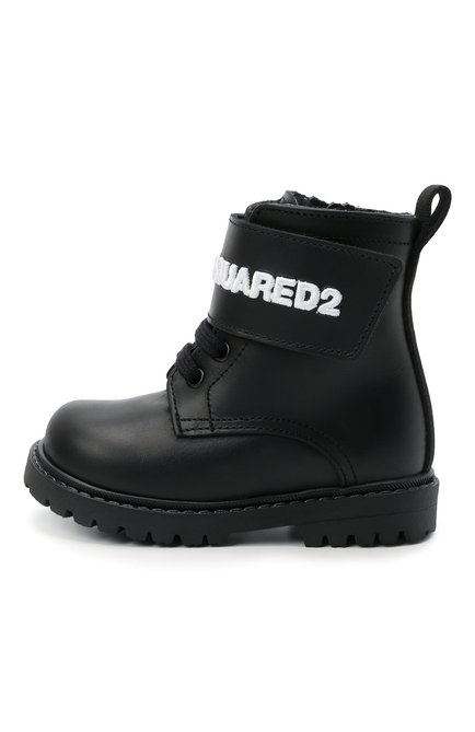 Детские кожаные ботинки DSQUARED2 черного цвета, арт. 68534/RUNNER/18-27 | Фото 2 (Материал утеплителя: Натуральный мех; Материал внешний: Кожа; Длина стельки: 11,5)