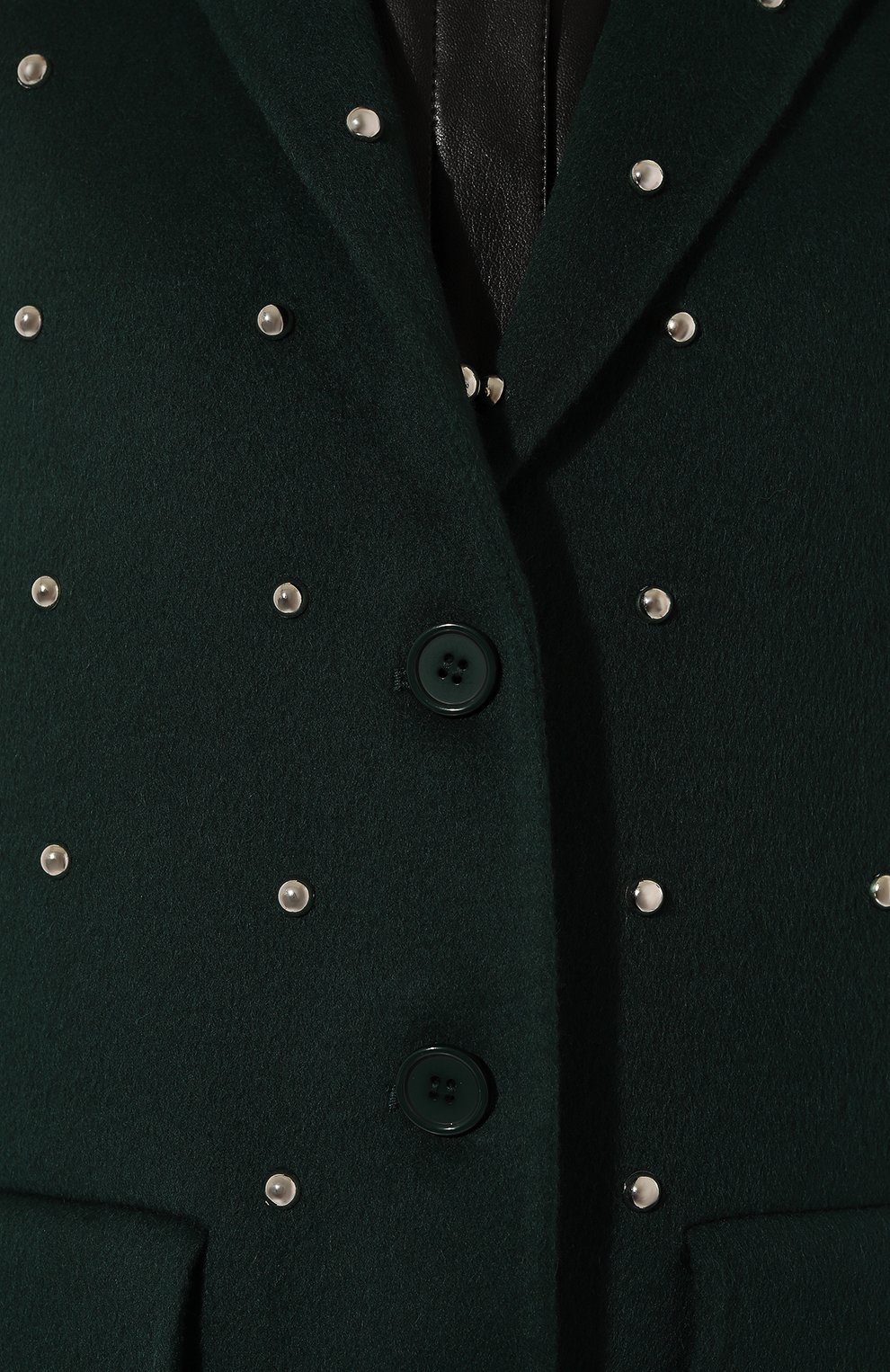 Женское шерстяное пальто P.A.R.O.S.H. темно-зеленого цвета, арт. LEAK-D430994B | Фото 5 (Материал внешний: Шерсть; Рукава: Длинные; Стили: Гламурный; Длина (верхняя одежда): До колена; 1-2-бортные: Однобортные)