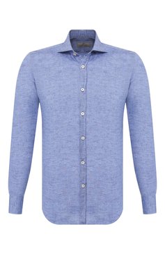 Мужская льняная рубашка CANALI голубого цвета, арт. L7B1/GH01122 | Фото 1 (Манжеты: На пуговицах; Рукава: Длинные; Воротник: Акула; Случай: Повседневный; Длина (для топов): Стандартные; Материал внешний: Лен; Принт: Однотонные; Мужское Кросс-КТ: Рубашка-одежда)