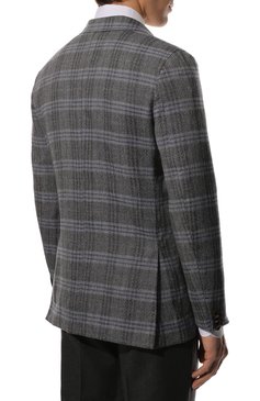 Мужской пиджак из хлопка и льна Z ZEGNA серо-голубого цвета, арт. 342704/1D7SG0 | Фото 4 (Рукава: Длинные; Случай: Повседневный; Длина (для топов): Стандартные; Материал внешний: Хлопок, Лен; 1-2-бортные: Однобортные; Материал подклада: Вискоза; Пиджаки М: Приталенный; Стили: Кэжуэл)
