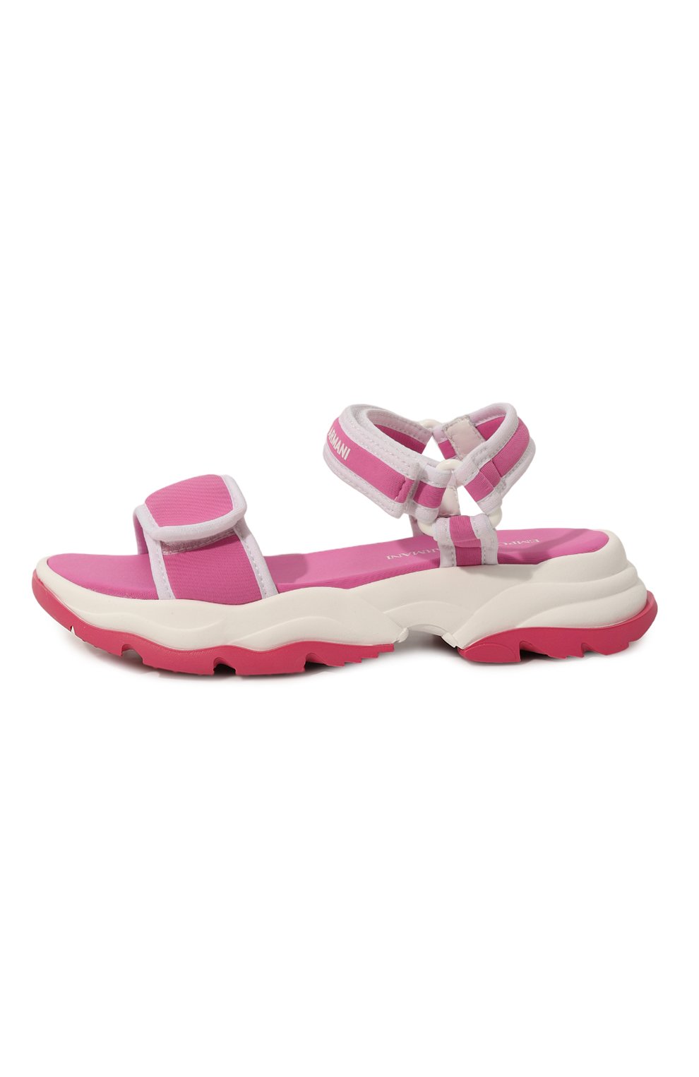 Детские сандалии EMPORIO ARMANI розового цвета, арт. XYP007/X0T69/28-34 | Фото 2 (Материал внешний: Текстиль; Материал сплава: Проставлено; Нос: Не проставлено; Материал внутренний: Текстиль)