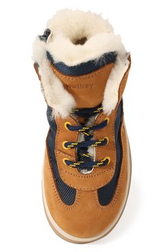 Детские кожаные ботинки WALKEY коричневого цвета, арт. Y1B4-42176-1523/25-29 | Фото 4 (Материал внешний: Текстиль; Материал утеплителя: Натуральный мех)