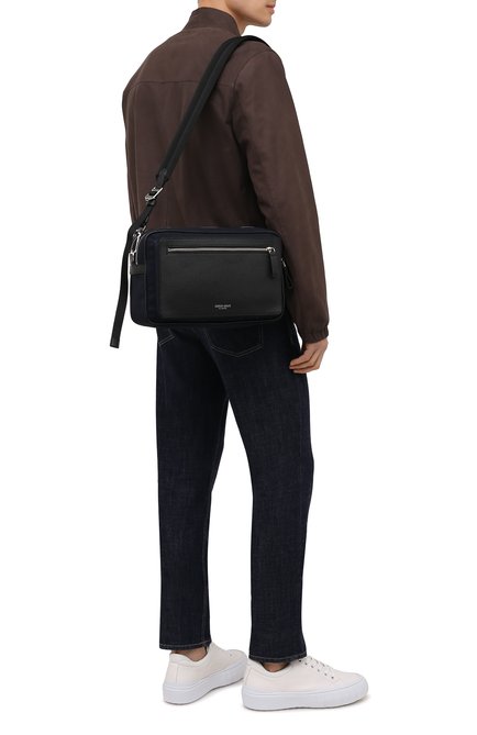 Мужская комбинированная сумка GIORGIO ARMANI темно-синего цвета, арт. Y2M247/YI68E | Фото 2 (Ремень/цепочка: На ремешке; Материал: Текстиль; Размер: medium)