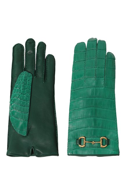 Женские перчатки из кожи аллигатора GUCCI зеленого цвета, арт. 678923 3SAA7 | Фото 2 (Материал: Натуральная кожа, Экзотическая кожа)