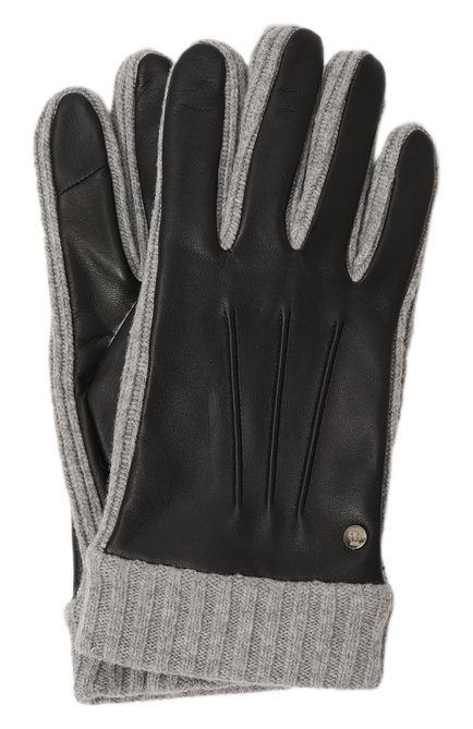 Мужские комбинированные перчатки ROECKL черного цвета, арт. 13012-585 | Фото 1 (Материал: Натуральная кожа; Материал сплава: Проставлено; Нос: Не проставлено)