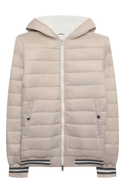 Детского куртка с капюшоном BRUNELLO CUCINELLI бежевого цвета, арт. BR4050100C | Фото 1 (Рукава: Длинные; Материал подклада: Синтетический материал; Материал внешний: Синтетический материал; Кросс-КТ: Сезон: демисезон)