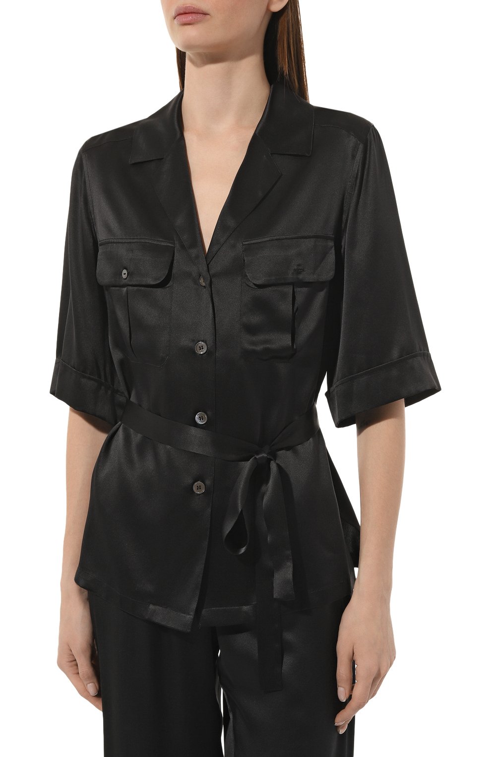 Женская шелковая пижама MARJOLAINE черного цвета, арт. 3SOI5536 | Фото 3 (Материал внешний: Шелк)