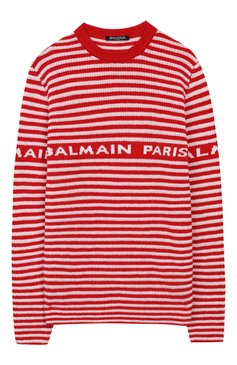 Детский шерстяной пуловер BALMAIN красного цвета, арт. 6L9520/LA910/4-10 | Фото 1 (Материал внешний: Шерсть; Рукава: Длинные; Мальчики Кросс-КТ: Пуловер-одежда; Статус проверки: Проверена категория)