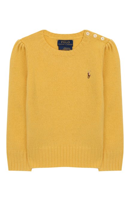 Детский пуловер из шерсти и кашемира POLO RALPH LAUREN желтого цвета, арт. 311751019 | Фото 1 (Статус проверки: Проверена категория; Материал внешний: Шерсть; Рукава: Длинные; Принт: Без принта; Девочки Кросс-КТ: Пуловер-одежда; Ростовка одежда: 18 мес | 86 см)