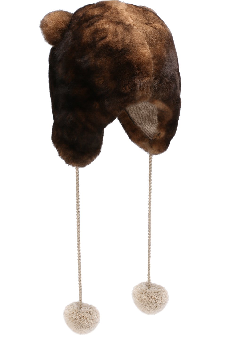 Женская меховая шапка-ушанка с помпонами LORO PIANA коричневого цвета, арт. FAF9810 | Фото 2 (Материал: Натуральный мех; Статус проверки: Проверена категория)