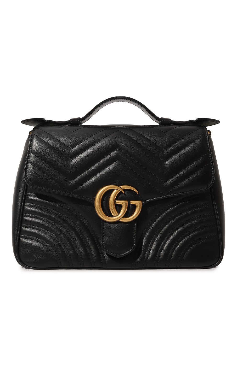 Женская сумка gg marmont GUCCI черного цвета, арт. 498110 DTDIT | Фото 1 (Сумки-технические: Сумки top-handle; Размер: medium; Материал: Натуральная кожа; Ремень/цепочка: На ремешке)