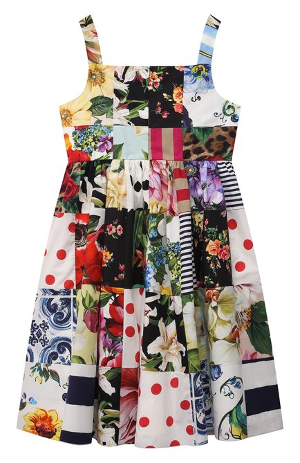 Детское хлопковое платье DOLCE & GABBANA разноцветного цвета, арт. L52DT0/G7YQ0/8-14 | Фото 2 (Материал внешний: Хлопок; Материал подклада: Хлопок; Девочки Кросс-КТ: Платье-одежда; Случай: Повседневный; Рукава: Короткие; Региональные ограничения белый список (Axapta Mercury): RU; Ростовка одежда: 10 - 11 лет | 140 - 146см, 12 лет | 152 см, 8 лет | 128 см)