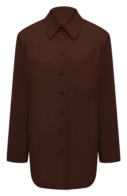 Женская хлопковая рубашка JIL SANDER коричневого цвета, арт. J02DL0107/J45002 | Фото 1 (Длина (для топов): Удлиненные; Рукава: Длинные; Материал внешний: Хлопок)