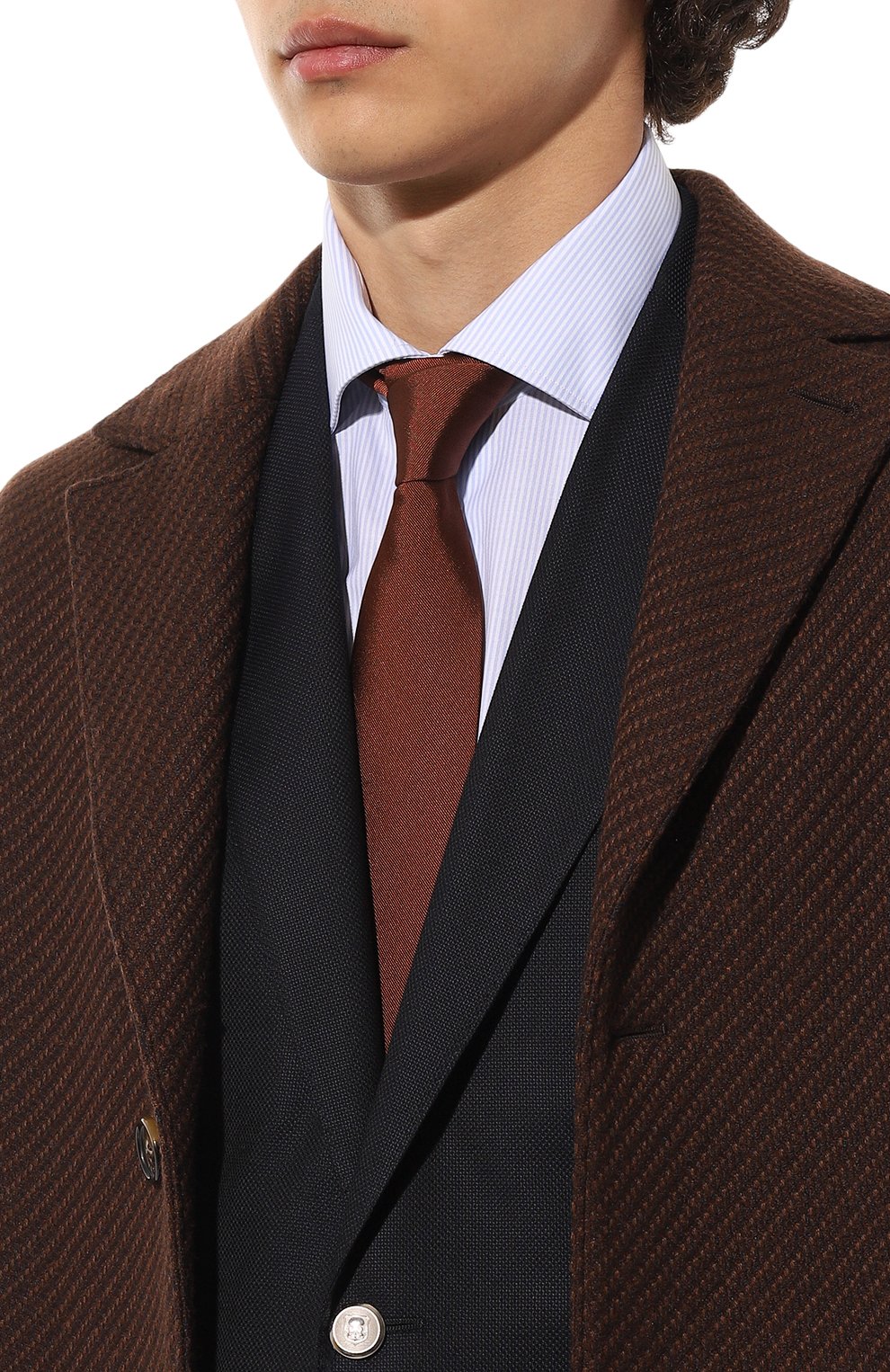 Мужской шелковый галстук CORNELIANI коричневого цвета, арт. 92U390-3820318 | Фото 2 (Материал: Текстиль, Шелк; Принт: Без принта; Материал сплава: Проставлено; Нос: Не проставлено)
