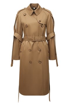 Женский хлопковый тренч bramber BURBERRY бежевого цвета, арт. 8050372 | Фото 1 (Рукава: Длинные; Стили: Гламурный; Длина (верхняя одежда): До колена; Материал внешний: Хлопок; Материал подклада: Хлопок)