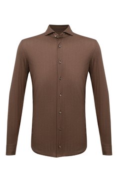 Мужская хлопковая рубашка VAN LAACK коричневого цвета, арт. PER-LSF/187550 | Фото 1 (Манжеты: На пуговицах; Рукава: Длинные; Воротник: Акула; Случай: Повсе дневный; Длина (для топов): Стандартные; Рубашки М: Slim Fit; Материал сплава: Проставлено; Материал внешний: Хлопок; Принт: Однотонные; Драгоценные камни: Проставлено; Стили: Кэжуэл)
