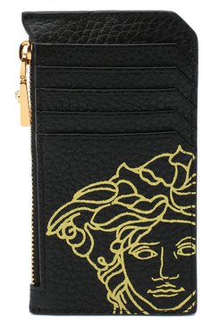 Мужской кожаный футляр для кредитных карт VERSACE черного цвета, арт. DP37855/DVTG4M | Фото 1 (Материал: Натуральная кожа)