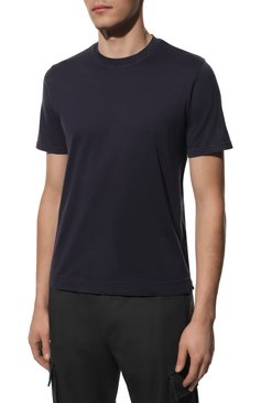 Мужская хлопковая футболка FEDELI темно-синего цвета, арт. 6UEF0103 | Фото 3 (Принт: Без принта; Рукава: Короткие; Длина (для топов): Стандартные; Материал внешний: Хлопок; Стили: Кэжуэл)