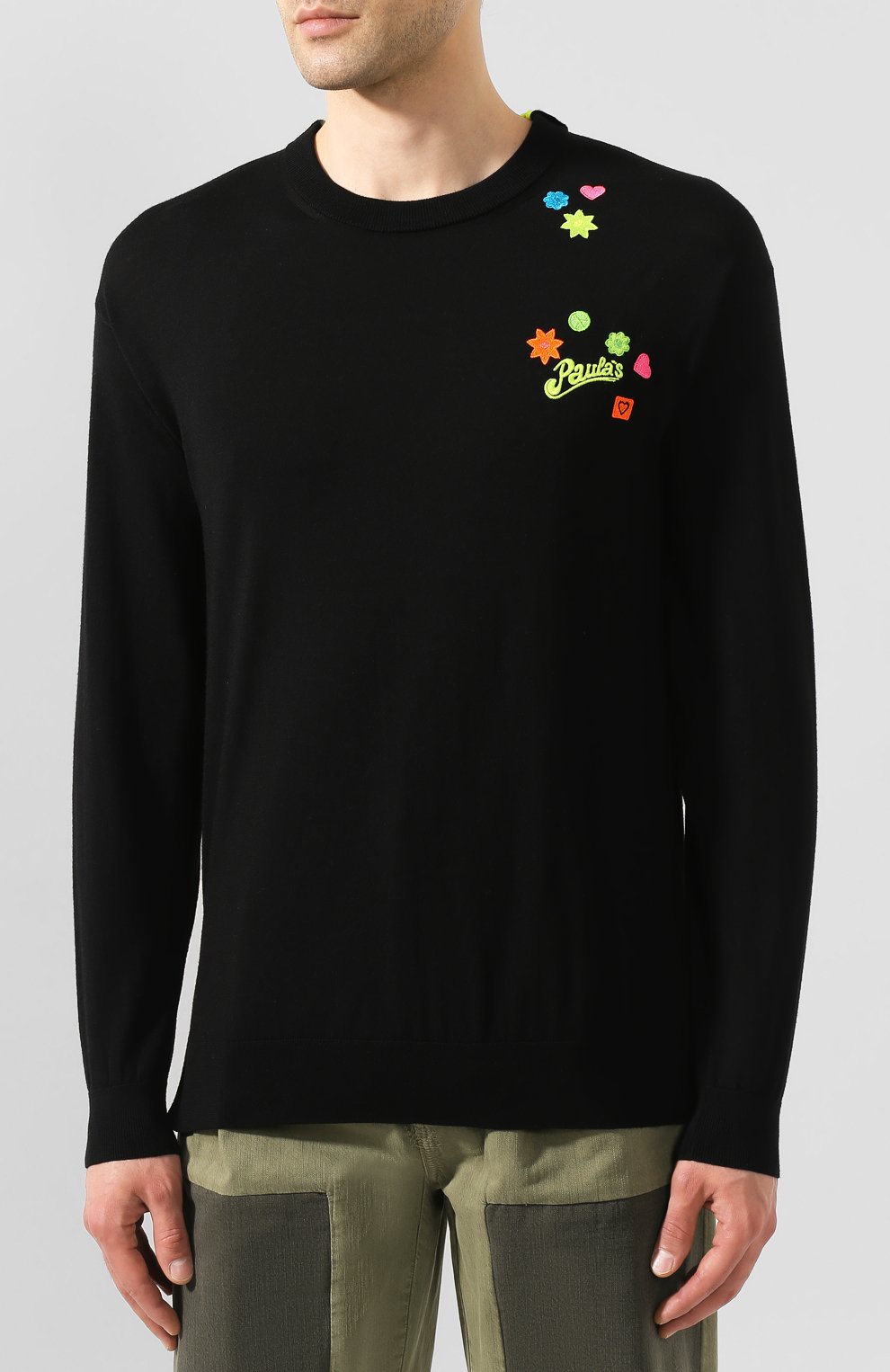 Мужской шерстяной свитер loewe x paula's ibiza LOEWE черного цвета, арт. H616333X10 | Фото 3 (Рукава: Длинные; Длина (для топов): Стандартные; Принт: С принтом; Мужское Кросс-КТ: Свитер-одежда; Материал внешний: Лен)