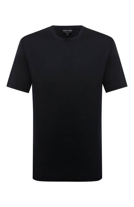 Мужская хлопковая футболка GIORGIO ARMANI темно-синего цвета, арт. 6LSM90/SJTKZ | Фото 1 (Длина (для топов): Стандартные; Материал внешний: Хлопок; Рукава: Короткие; Принт: Без принта; Стили: Кэжуэл)
