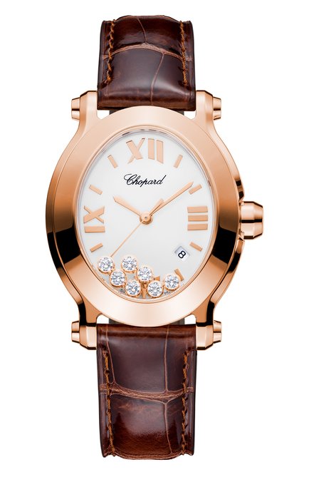 Женские часы happy sport oval CHOPARD бесцветного цвета, арт. 275350-5001 | Фото 1 (Материал корпуса: Розовое золото; Цвет циферблата: Перламутровый; Механизм: Кварц)