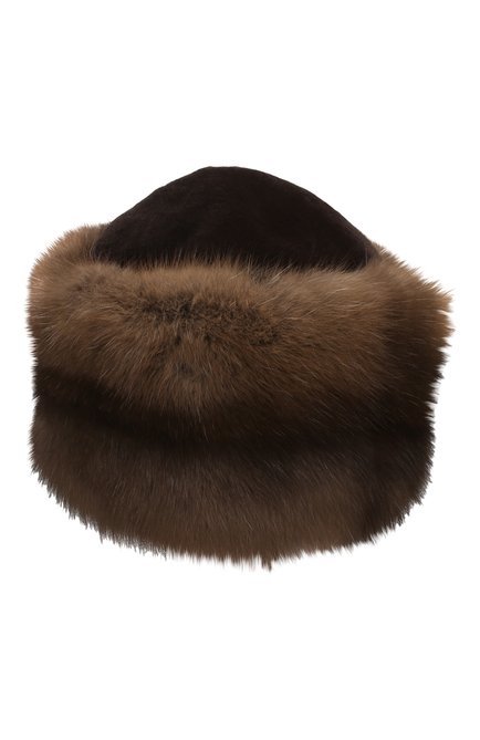 Женская шапка из меха норки и соболя KUSSENKOVV коричневого цвета, арт. 060213605455 | Фото 1 (Материал: Натуральный мех)
