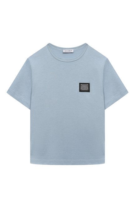 Детская хлопковая футболка DOLCE & GABBANA голубого цвета, арт. L4JT7T/G7I20/8-14 | Фото 1 (Материал сплава: Проставлено; Материал внешний: Хлопок; Рукава: Короткие; Драгоценные камни: Проставлено)