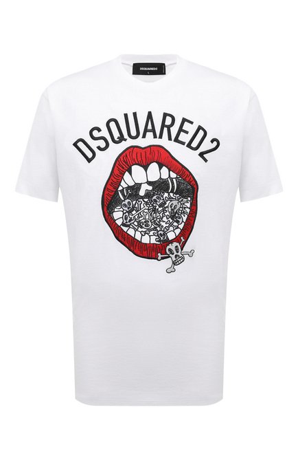 Мужская хлопковая футболка DSQUARED2 белого цвета, арт. S71GD1347/S23009 | Фото 1 (Драгоценные камни: Проставлено; Материал сплава: Проставлено; Материал внешний: Хлопок; Рукава: Короткие; Длина (для топов): Стандартные)