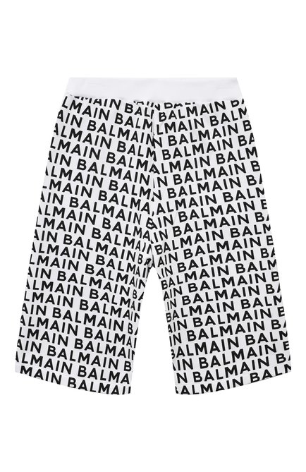 Детские хлопковые шорты BALMAIN черно-белого цвета, арт. BU6Q29 | Фото 2 (Материал внешний: Хлопок; Нос: Не проставлено; Материал сплава: Проставлено)