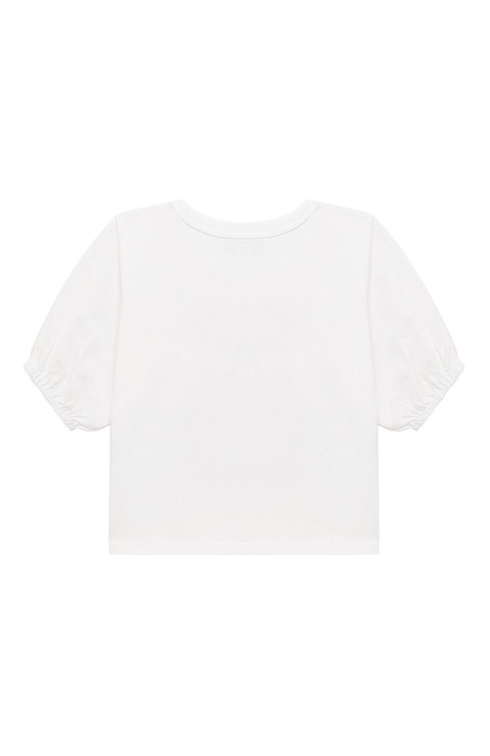 Детская хлопковая футболка MOSCHINO белого цвета, арт. HDM054/LBA10/4-8 | Фото 2 (Девочки Кросс-КТ: футболка-одежда; Рукава: Короткие; Материал внешний: Хлопок)