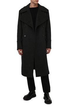 Мужской шерстяное пальто DOLCE & GABBANA темно-серого цвета, арт. G024ZT/FU2H5 | Фото 2 (Материал внешний: Шерсть; Рукава: Длинные; Длина (верхняя одежда): Длинные; Мужское Кросс-КТ: пальто-верхняя одежда; Стили: Кэжуэл)