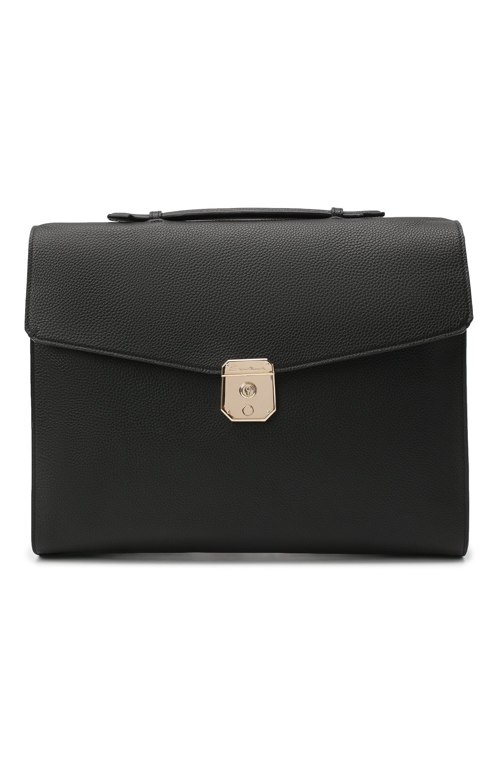 Мужской кожаный портфель SANTONI черного цвета, арт. UFBBA1992F0-HMA1N01 | Фото 1 (Материал: Натуральная кожа; Ремень/цепочка: На ремешке; Размер: large)