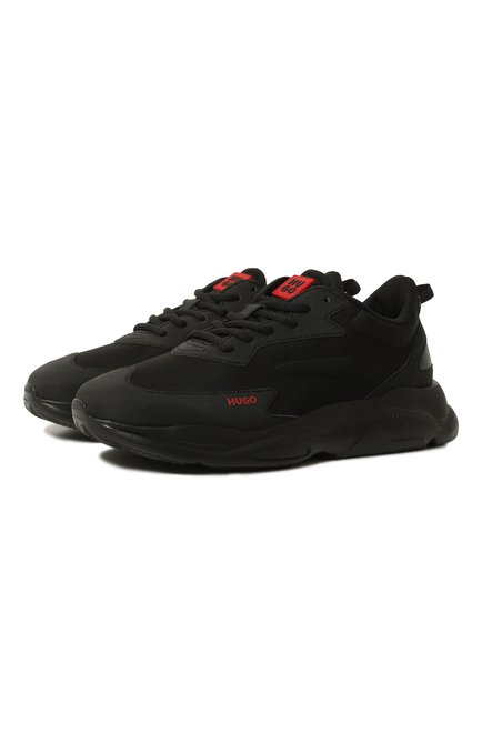 Мужские комбинированные кроссовки HUGO черного цвета по цене 13300 руб., арт. 50492864 | Фото 1