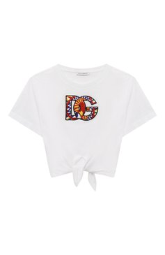 Детская хлопковая футболка DOLCE & GABBANA белого цвета, арт. L5JTLP/G7J9S/2-6 | Фото 1 (Девочки Кросс-КТ: футболка-одежда; Рукава: Короткие; Материал сплава: Проставлено; Материал внешний: Хлопок; Драгоценные камни: Проставлено)