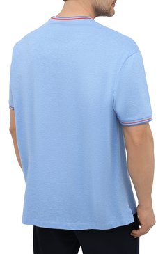 Мужская хлопковая футбо�лка PAUL&SHARK голубого цвета, арт. 21411004/C00/3XL-6XL | Фото 4 (Принт: Без принта; Рукава: Короткие; Длина (для топов): Удлиненные; Материал внешний: Хлопок; Размерность: Маломерит; Стили: Кэжуэл)