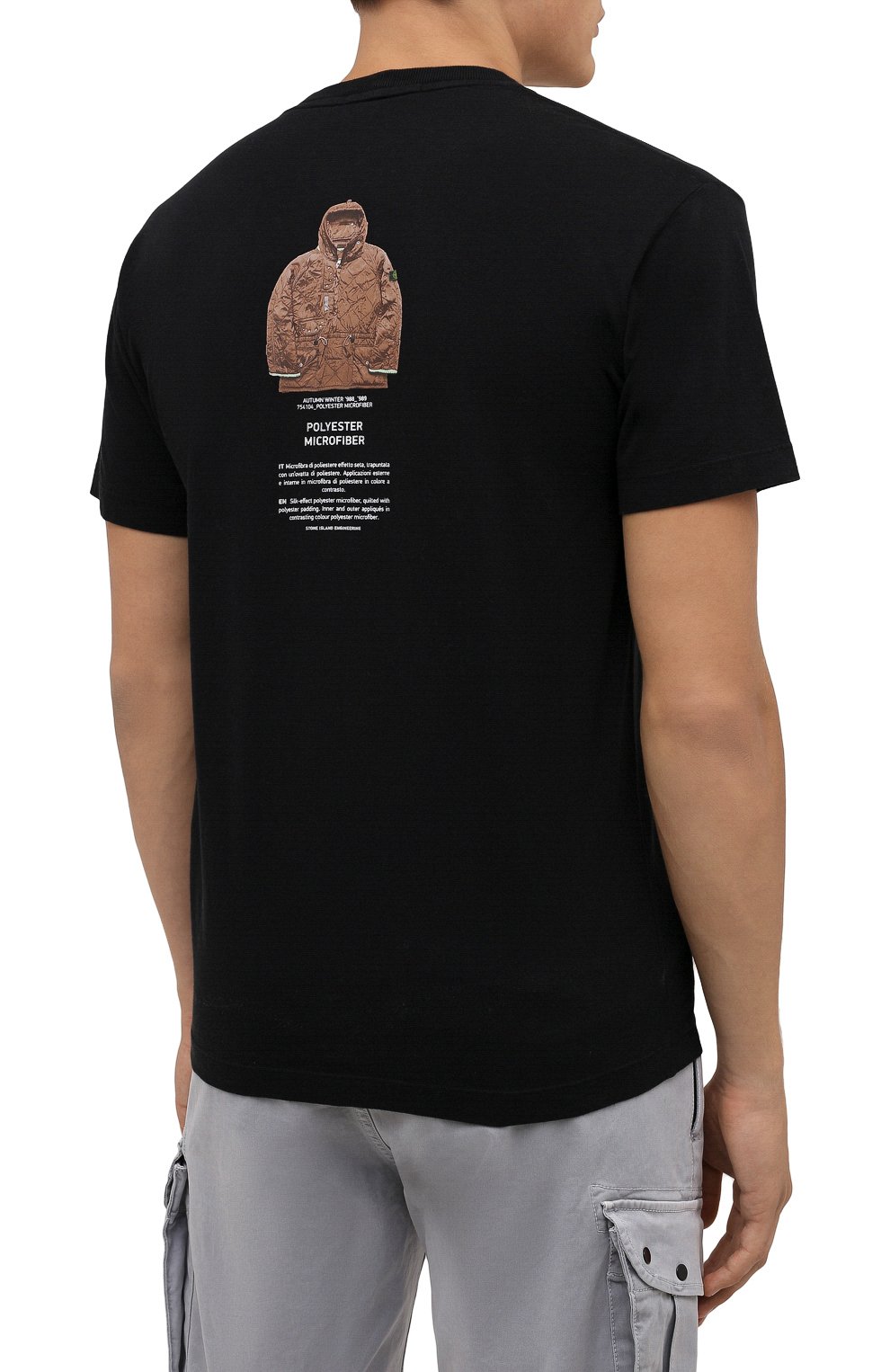 Мужская хлопковая футболка STONE ISLAND черного цвета, арт. 75152NS91 | Фото 4 (Рукава: Короткие; Длина (для топов): Стандартные; Принт: С принтом; Материал внешний: Хлопок)