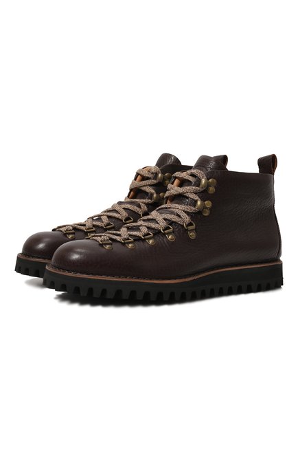 Мужские кожаные ботинки FRACAP темно-коричневого цвета, арт. M120/PELLE | Фото 1 (Материал внутренний: Натуральная кожа; Подошва: Массивная; Драгоценные камни: Проставлено; Материал сплава: Проставлено)