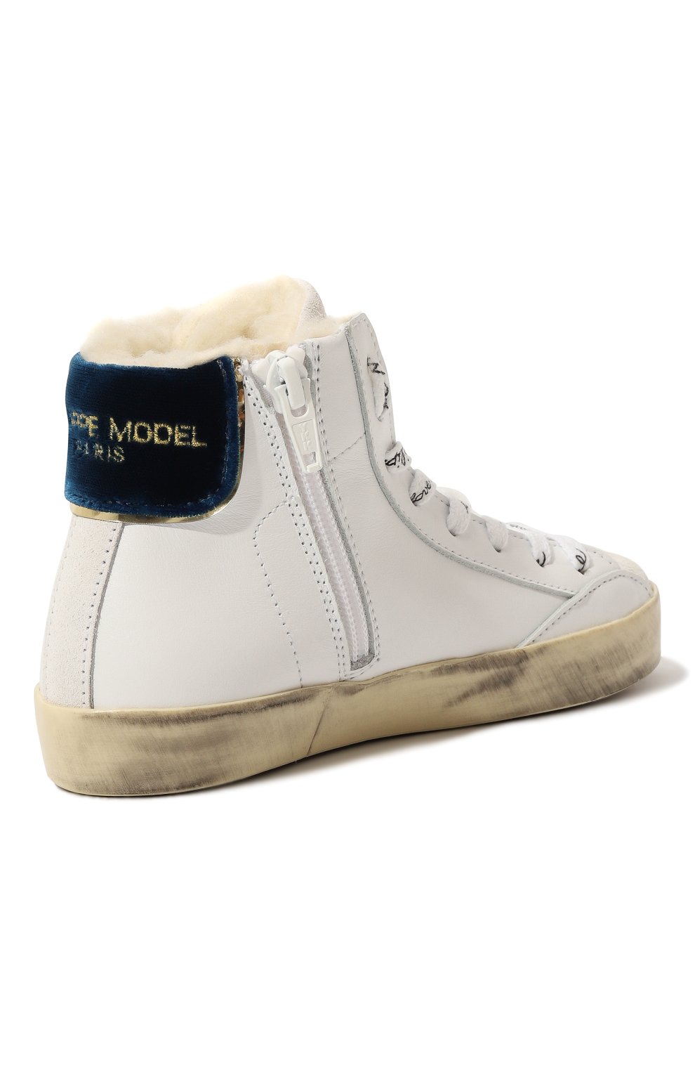 Детские высокие кеды из кожи PHILIPPE MODEL JUNIOR белого цвета, арт. 75195/28-35 | Фото 3 (Девочки Кросс-КТ: Обувь-высокие; Материал сплава: Проставлено; Нос: Не проставлено; Материал внутренний: Текстиль)