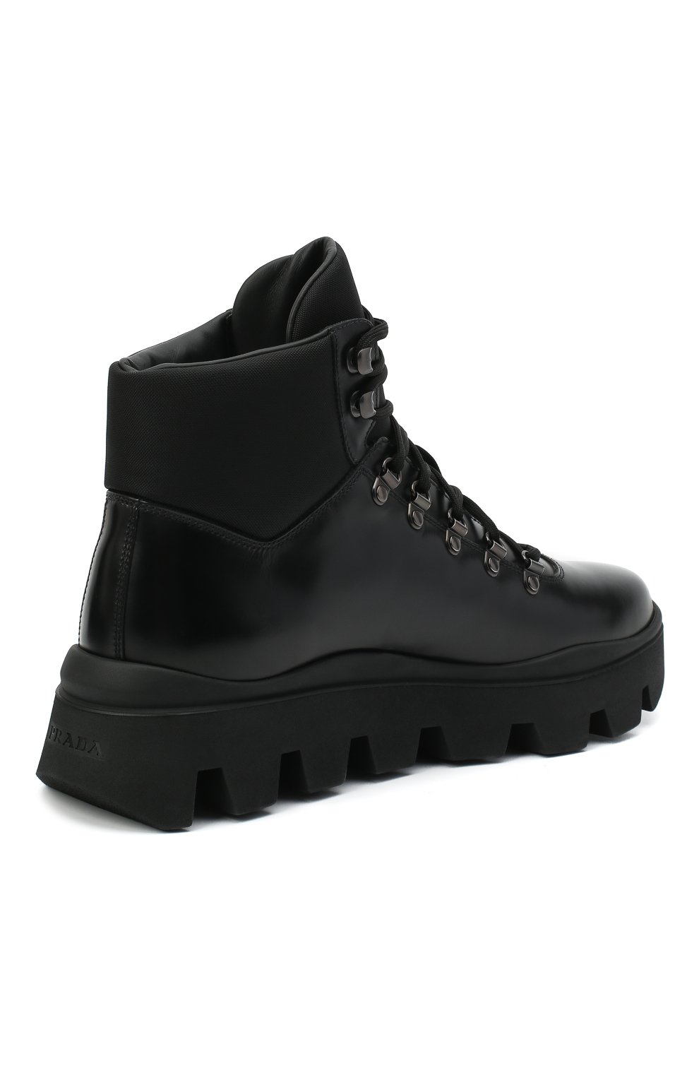 Мужские кожаные ботинки PRADA черного цвета, арт. 2TE170-3KZP-F0002-G000 | Фото 4 (Мужское Кросс-КТ: Хайкеры-обувь, Ботинки-обувь; Материал утеплителя: Без утеплителя; Подошва: Массивная)
